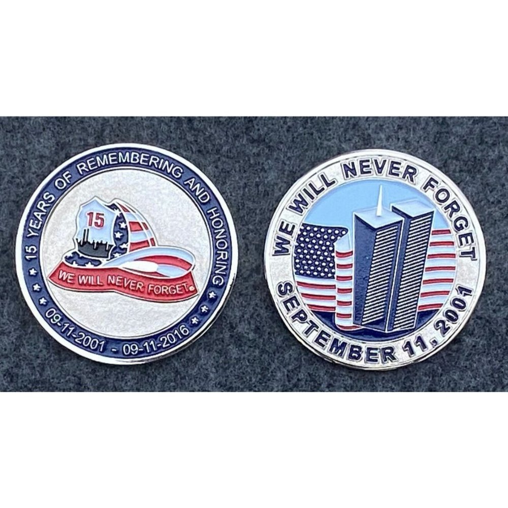9/11 15 Year Ann. Challenge Coin Sept. 11 FDNY, NYPD Never Forget